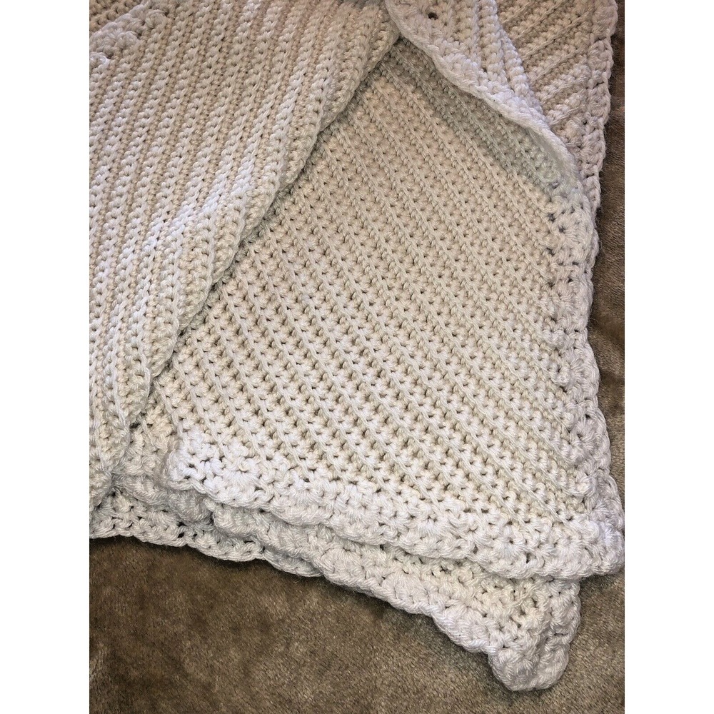 Handmade Baby Blanket Crochet Afghan White 37 x 39